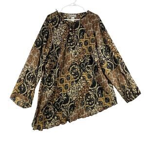 Blue Diamond Plus Asymmetric Lettuce Hem Blouse Women's 24/3X Brown Split Sleeve